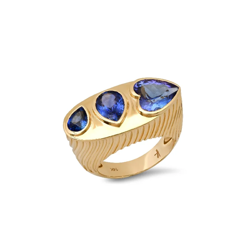 classic wedding bands with diamonds for men-Ripple Ring in Tanzanite and Blue Sapphire