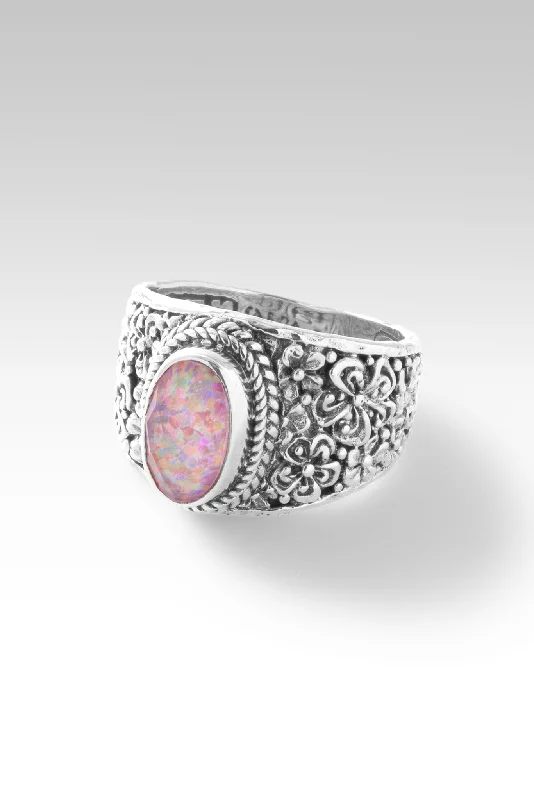 custom promise rings with gemstones-Garden Treasures Ring™ in Salmon Pink Opal & Quartz Doublet