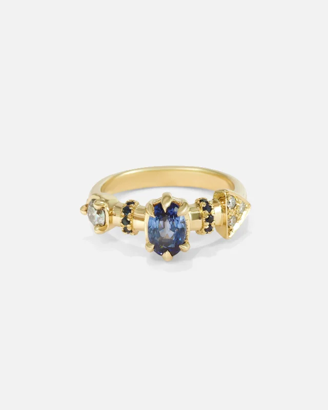 affordable engagement rings with diamonds-Supernova Blue Sapphire and White Diamond Ring