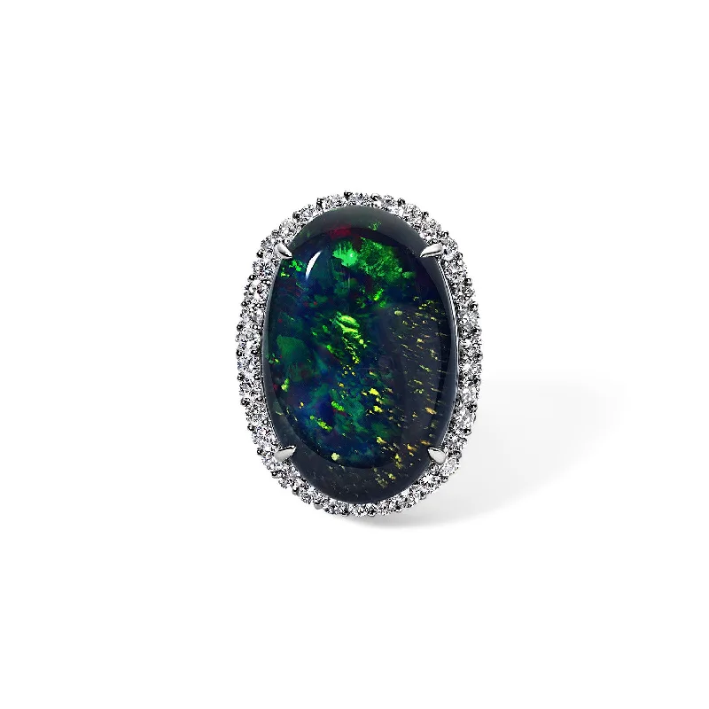 women’s titanium rings with diamonds-Vintage Black Opal Cocktail Ring