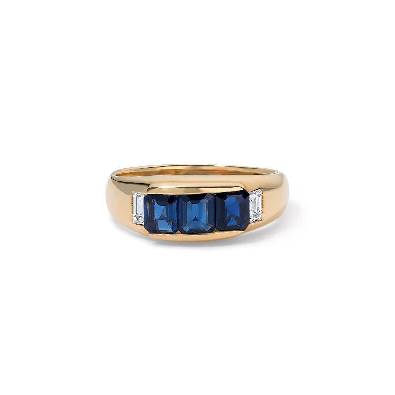 personalized wedding rings with sapphires-Vintage Blue Sapphire and Diamond Ring