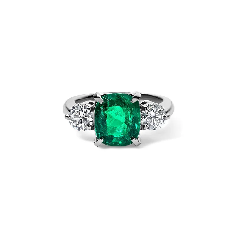 silver wedding rings for men with sapphires-Vintage Cushion Cut Emerald Ring