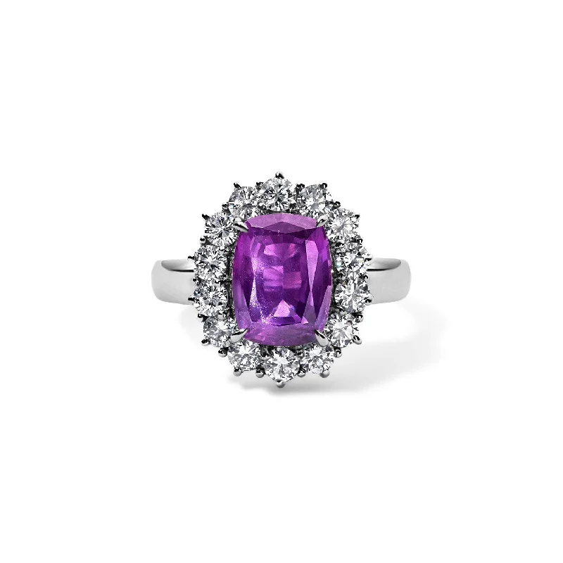 women’s custom engagement rings with diamonds-Vintage Elongated Reddish Purple Sapphire Ring