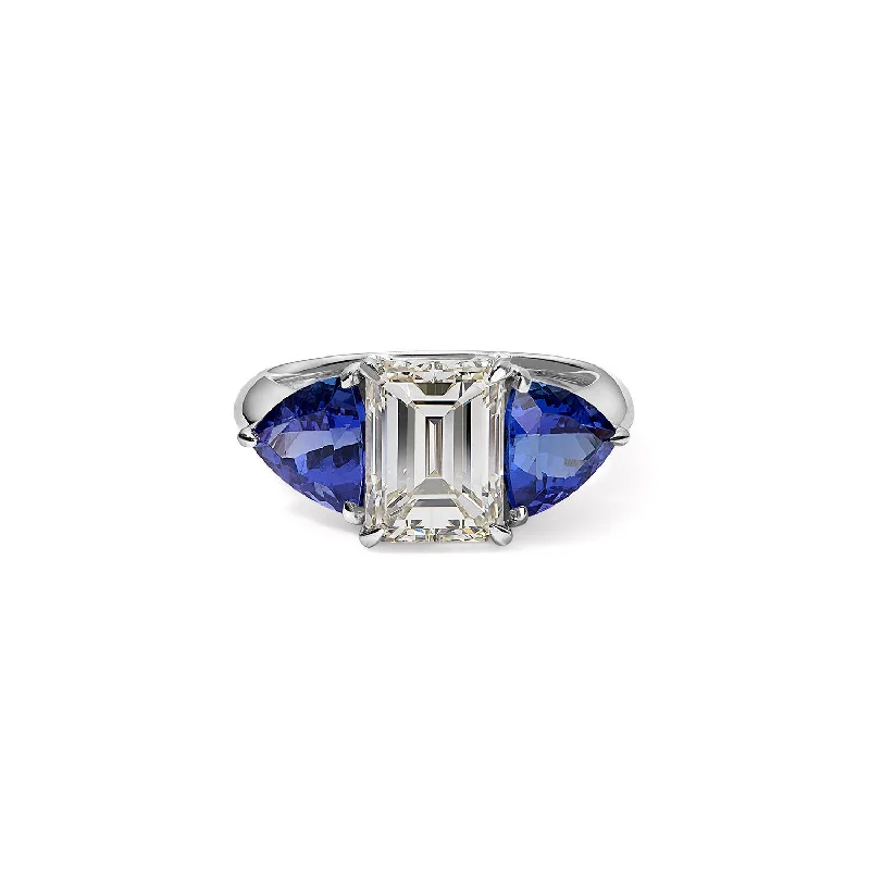 custom engagement rings with diamonds and emeralds-Vintage Emerald Cut Diamond and Tanzanite Ring