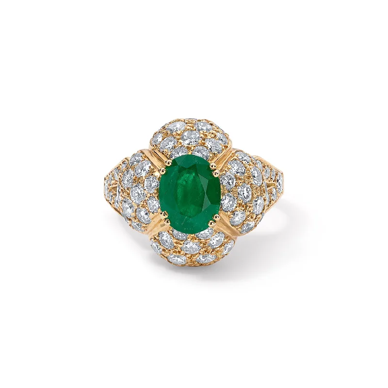 women’s platinum engagement rings with sapphires-Vintage Green Emerald and Diamond Cocktail Ring