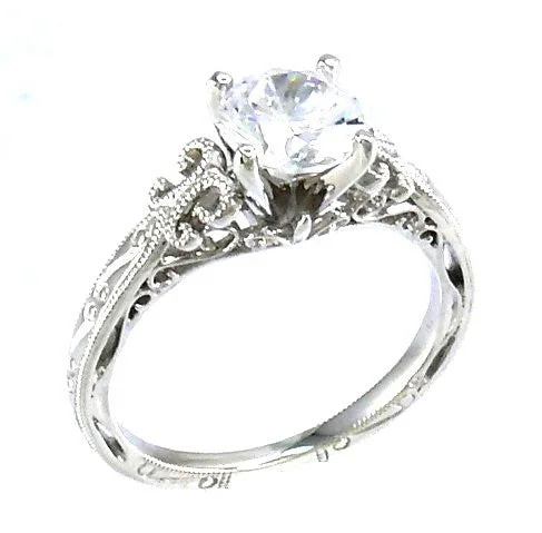 classic gold engagement rings for women-Vintage Style Hand Engraved Solitaire