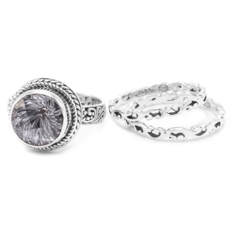 women’s wedding rings with diamonds and sapphires-Grounded in Grace Ring Set of 3™ in White Quartz