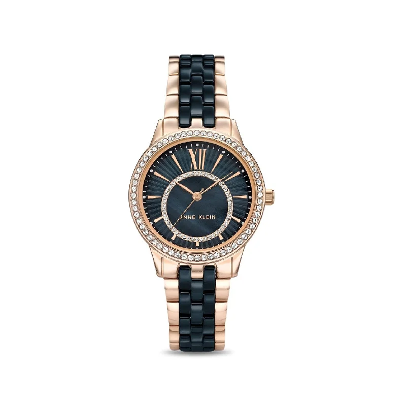 stylish watches for women with glittering crystals -Anne Klein AK3672NVRG Analog Watch For Women