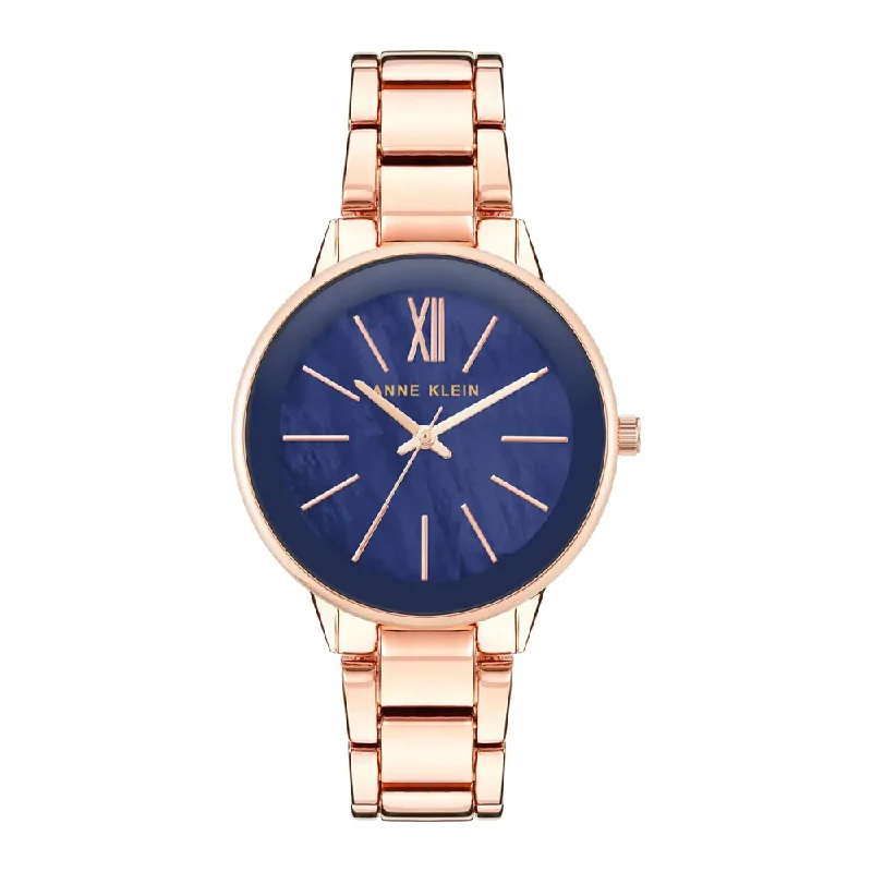 men’s watches with bold dials and classic leather bands -ANNE KLEIN Blue Dial Metal Strap Women's Watch NCAK3750NMRG