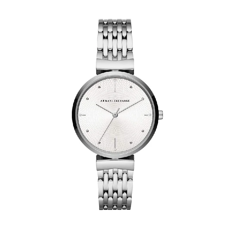 stylish women's watches with gemstone and crystal embellishments -Armani Exchange Analog Silver Dial Women's Watch - AX5900