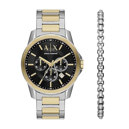 luxury watches for women with metal and leather combinations -Armani Exchange Chronograph Watch for Men With Bracelet AX7148SET