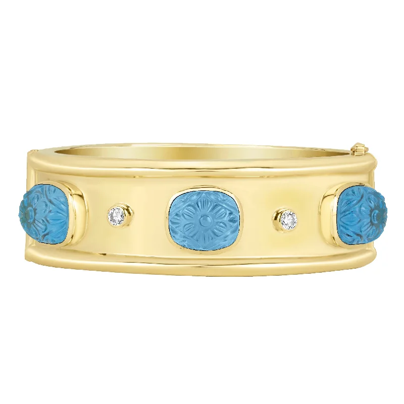 silver wedding rings for women with diamonds-Bangle - Blue Topaz And Diamond (2365A)