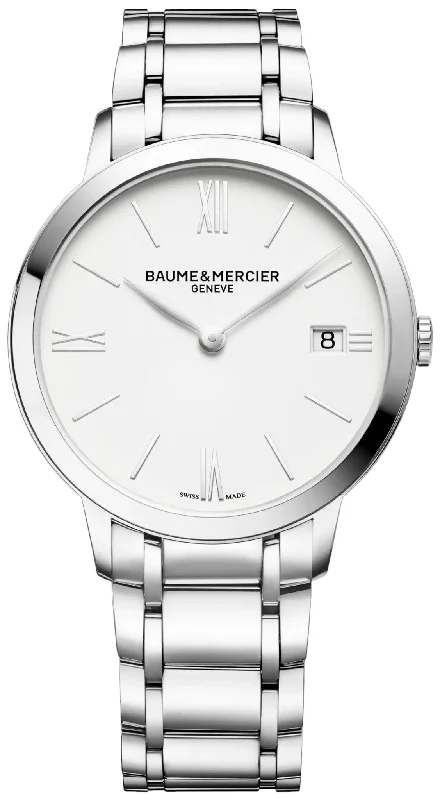 men's watches with premium rubber straps for sport -Baume & Mercier Classima Stainless Steel White Dial Date Quartz Womens Watch M0A10356