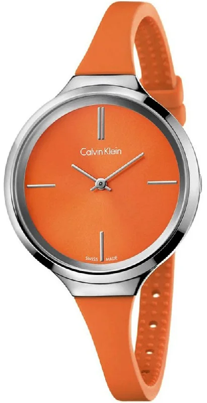 best men’s watches with chronograph and date window -Calvin Klein Lively Orange Rubber Strap Orange Dial Quartz Womens Watch K4U231YM