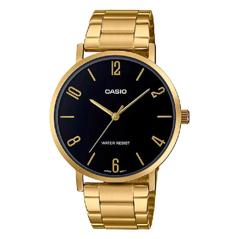 eco-conscious watches for men with leather straps -Casio A1817 Enticer Men (MTP-VT01G-1B2UDF) Analog Watch