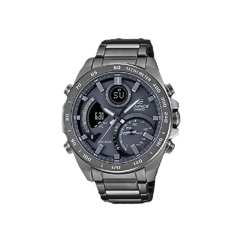 waterproof watches with advanced features for men -Casio EDIFICE Mens Grey Dial Stainless Steel Analogue-Digital Watch - ED527