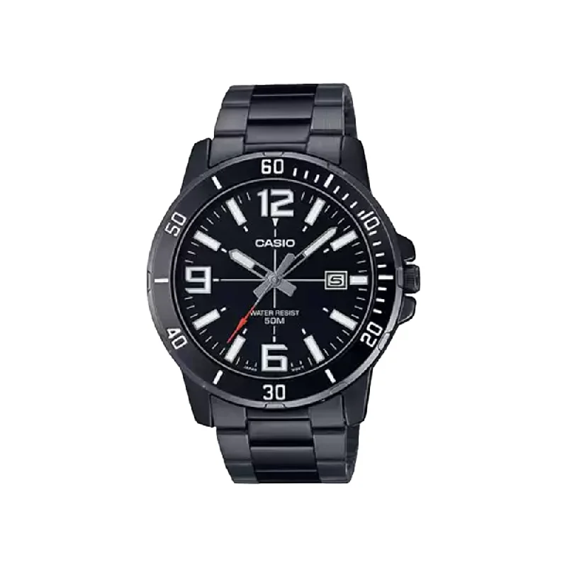 watches for women with bold dial designs and large markers -Casio ENTICER A1979 Black Analog Men's Watch