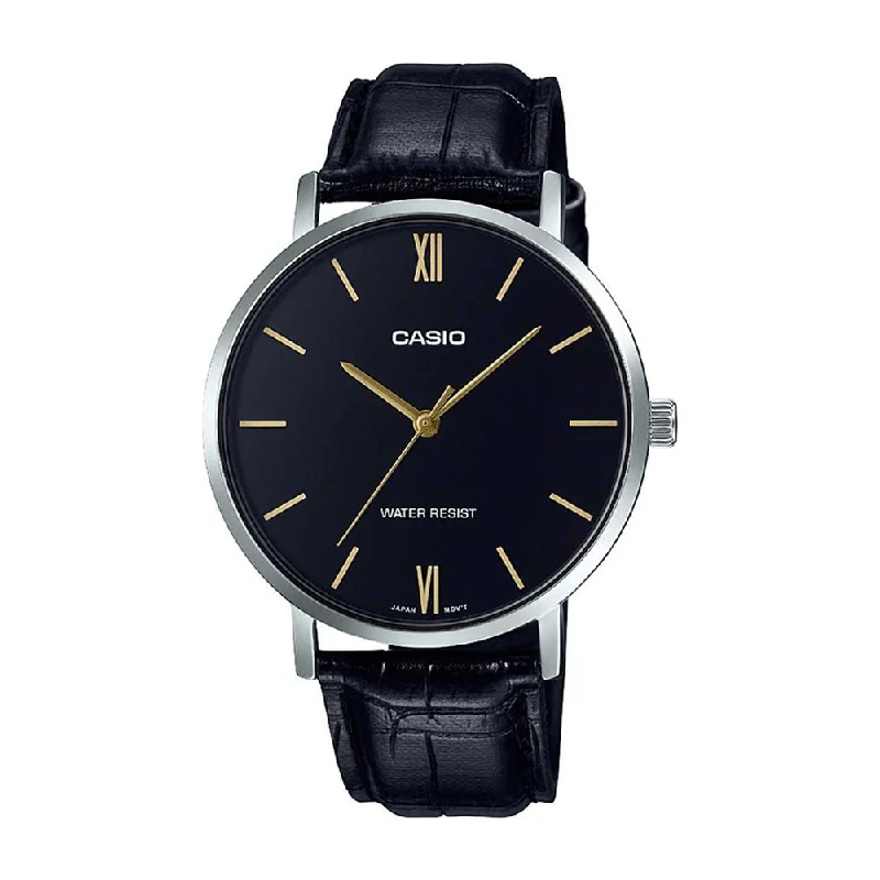 elegant watches with classic leather bands for women -Casio Enticer Black Dial Men's Watch -A1615