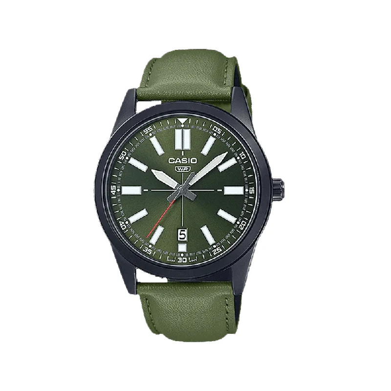 solar-powered men's watches with sport features -Casio Enticer Men's Green Dial Watch MTP-VD02BL-3EUDF(A1945)