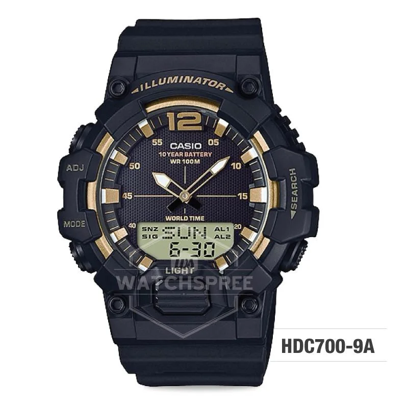 men’s watches with rugged designs for heavy-duty use -Casio Men's Analog-Digital Combination Black Resin Band Watch HDC700-9A HDC-700-9A