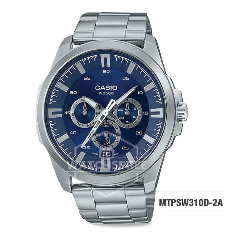 best watches for men with modern tech features -Casio Men's Standard Analog Silver Stainless Steel Band Watch MTPSW310D-2A MTP-SW310D-2A