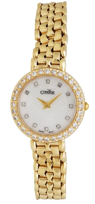 waterproof watches for divers with advanced functionality -Condor 14kt Gold & Diamond Womens Luxury Swiss Watch Quartz C27HCDMOP