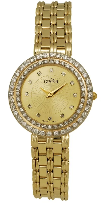 women's watches with elegant dials and sparkling accents -Condor 14kt Gold & Diamond Womens Luxury Swiss Watch Quartz CDRVCH