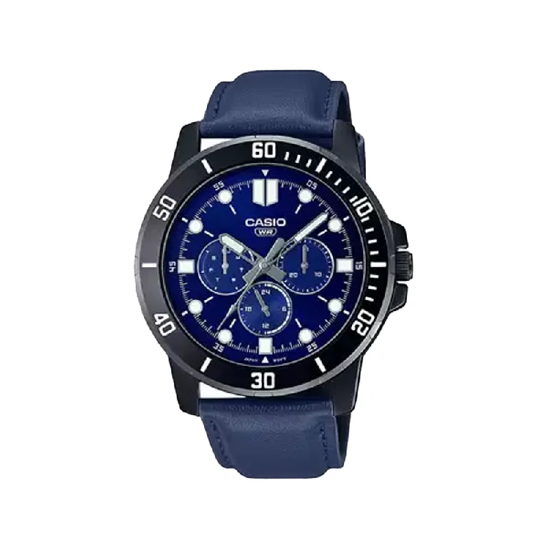 premium dive watches with rotating bezels -Casio ENTICER A1987 Blue Analog Men's Watch