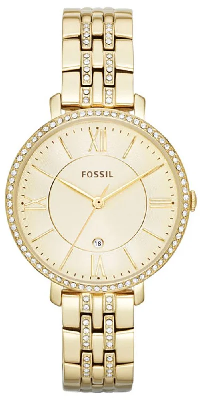 luxury watches for men with modern features and design -Fossil Jacqueline Gold-Tone Stainless Steel Gold-Tone Dial Crystals Date Quartz Womens Watch ES3547