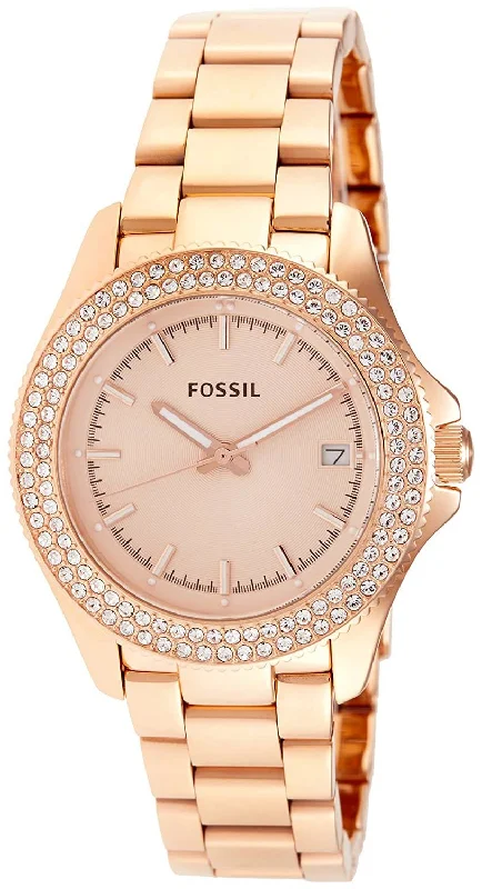 best men's watches with classic and elegant look -Fossil Retro Traveller Rose Gold-Tone Stainless Steel Rose Gold Dial Date Crystals Quartz Womens Watch AM4454