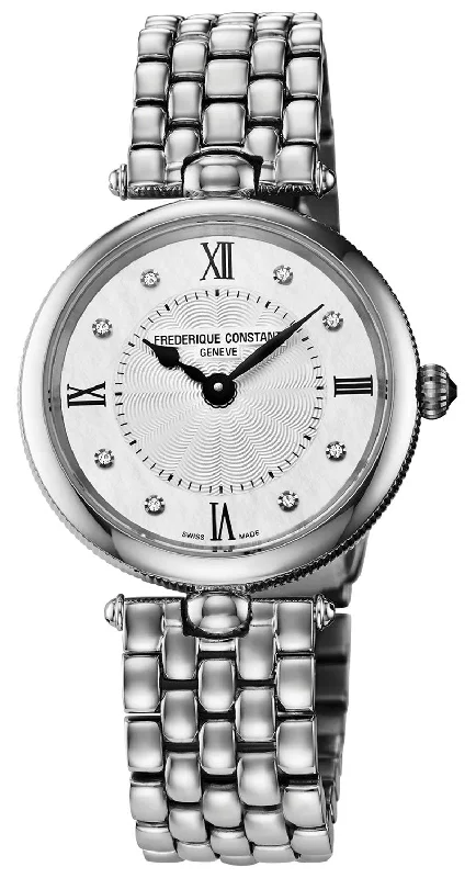 premium watches with advanced movement for men -Frederique Constant Classics Art Deco Stainless Steel Mother-of-Pearl Dial Diamonds Quartz Womens Watch FC-200MPWD2AR6B