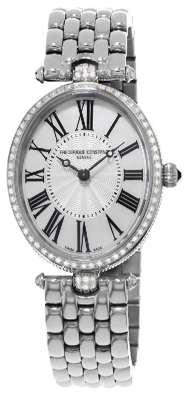 women's watches with unique case design and metal bands -Frederique Constant Classics Art Deco Stainless Steel Oval Case Mother-of-Pearl Dial Diamonds Quartz Womens Watch FC-200MPW2VD6B