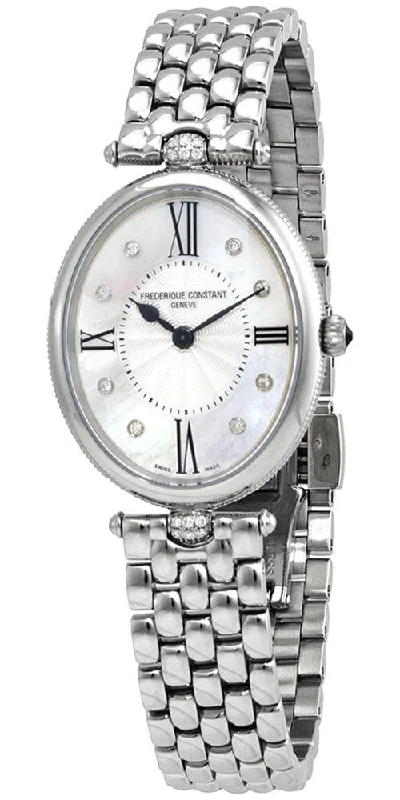 premium dive watches with superior water resistance -Frederique Constant Classics Art Deco Stainless Steel Oval Case Mother-of-Pearl Dial Diamonds Quartz Womens Watch FC-200MPWD3VD6B