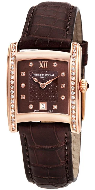 smartwatches with fitness and sleep tracking for men -Frederique Constant Delight Carree Rose Gold Plated & Diamond Brown Leather Womens Watch Date FC-220CHD2ECD4