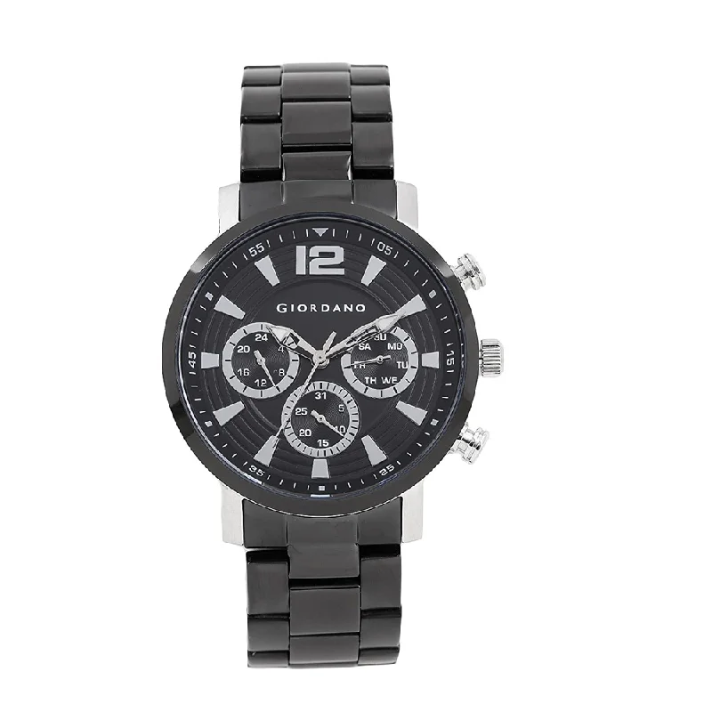 stylish leather strap watches for men with simple design -Giordano Black Dial Analog Mens' Watch 1829-11