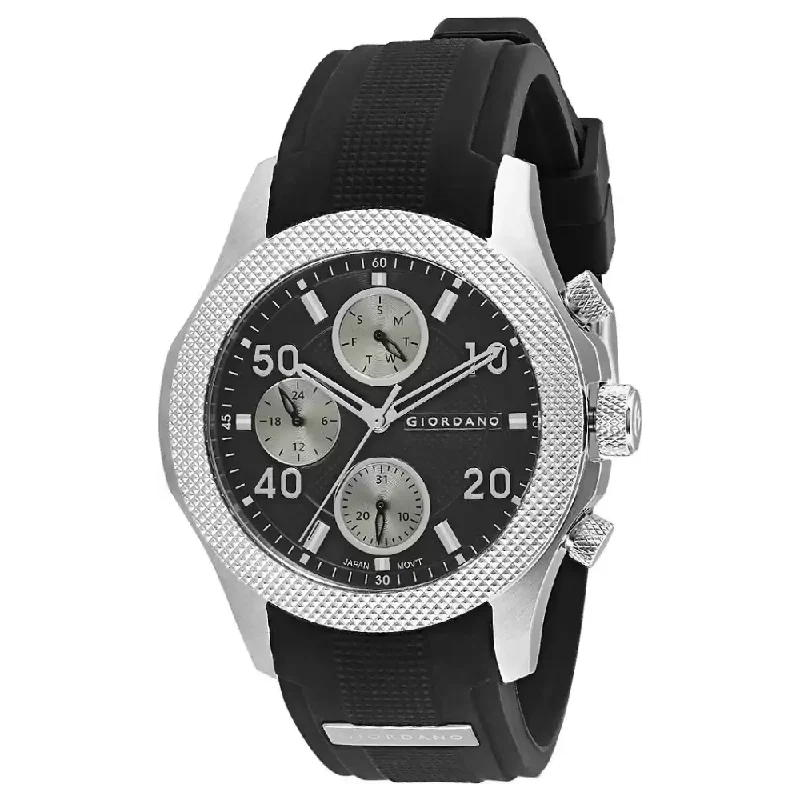 waterproof watches with deep-water resistance for divers -Giordano Black Dial Chronograph Men's Watch 1941-01