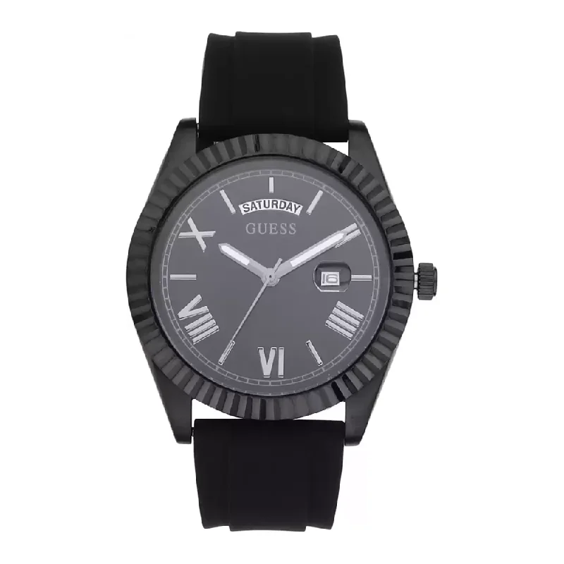 men's watches with luxury designs for collectors -Guess Mens Connoisseur Black Dial Silicone Analogue Watch - GW0335G1