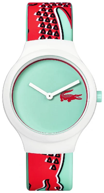 premium dive watches with rotating bezels -Lacoste Goa White Plastic Case 2020114 Analogue Quartz Sea Green Dial Silicone Strap Women's Watch