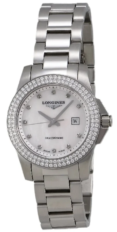 women’s watches with minimalistic and sophisticated look -Longines Conquest Steel & Diamond Womens Watch Calendar MOP Dial L3.258.0.87.6