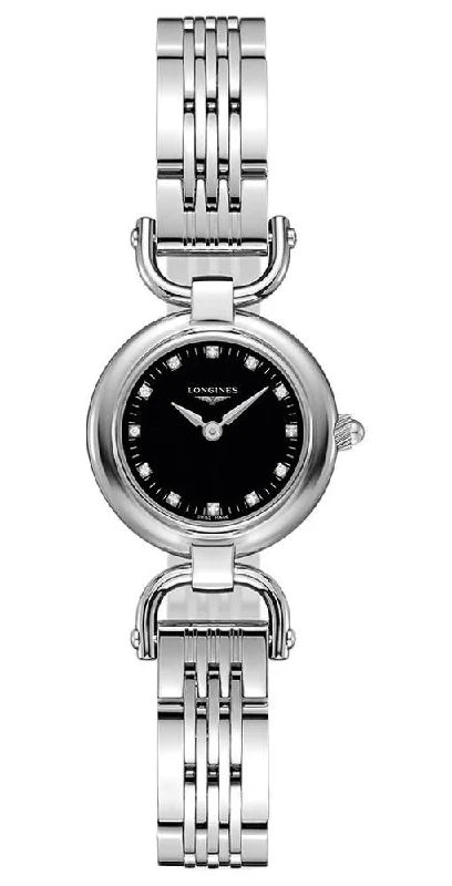 smartwatches with blood oxygen monitoring for women -Longines Equestrian Stainless Steel Black Dial Diamonds Quartz Womens Watch L6.129.4.57.6