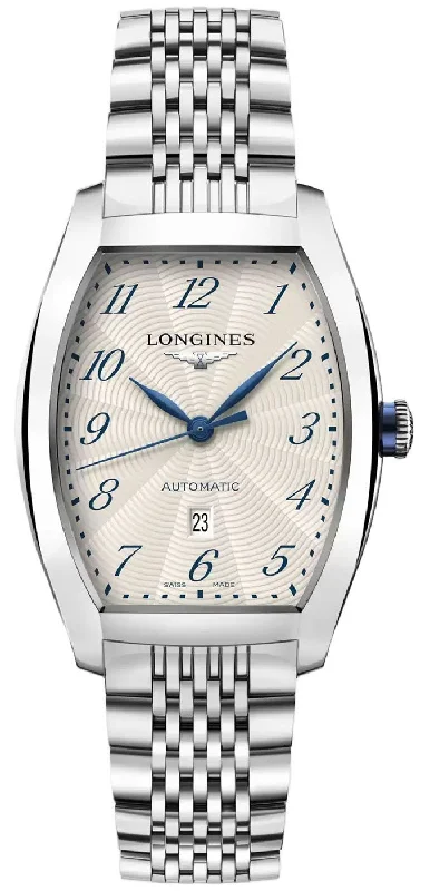 elegant smartwatches for women with touch screen -Longines Evidenza Automatic Stainless Steel Tonneau Silver Dial Date Unisex Watch L2.342.4.73.6