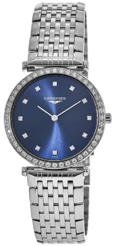 best watches for men with modern tech features -Longines La Grande Classique Stainless Steel & Diamond Womens Watch Blue Dial L45230976