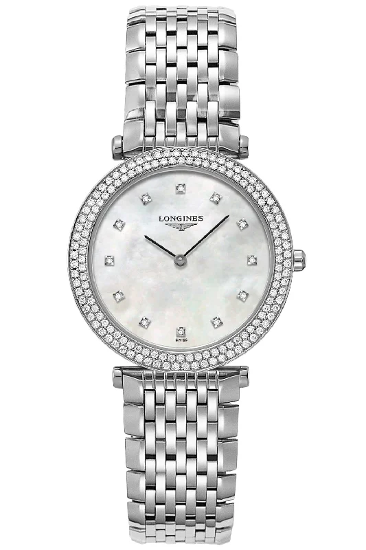 stylish men’s watches with black rubber and stainless steel bands -Longines La Grande Classique Stainless Steel & Diamond Womens Watch L4.515.0.87.6