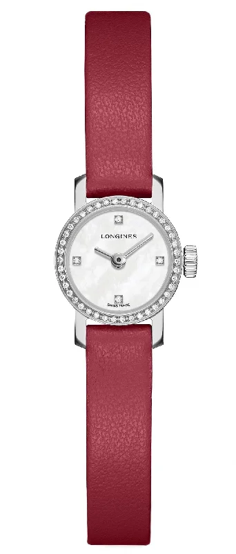 high-end mechanical watches for men with Swiss movements -Longines Mini Hot Pink Leather Strap Mother-Of-Pearl Dial Diamonds Womens Watch L2.303.0.87.3