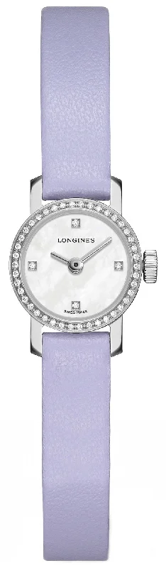 men's watches with rugged design for outdoor adventures -Longines Mini Levander Leather Strap Mother-Of-Pearl Dial Diamonds Womens Watch L2.303.0.87.5