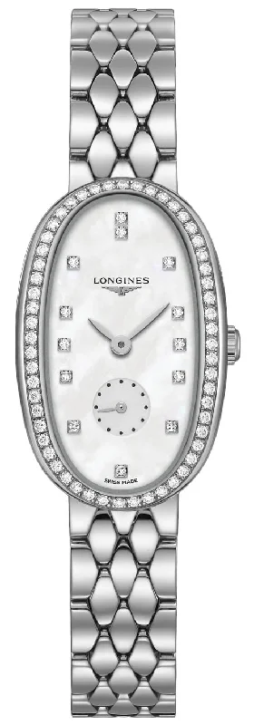 women's fashion watches with gemstone accents -Longines Symphonette Medium Stainless Steel & Diamond Mother-of-Pearl Dial Women's Watch L2.306.0.87.6