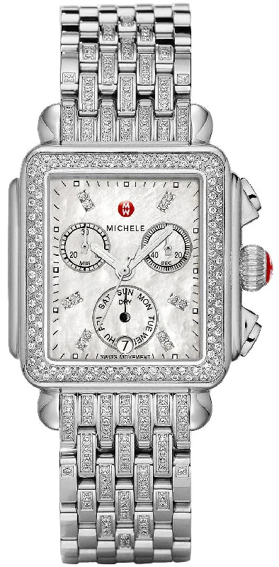 waterproof fitness watches for men with heart rate sensors -Michele Deco Chronograph Day/Date Stainless Steel Diamonds Womens Watch MWW06P000116