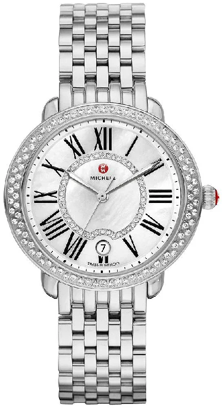 best men’s watches for formal and casual wear -Michele Serein Stainless Steel Diamond Mother-Of-Pearl Dial Date Quartz Womens Watch MWW21B000030