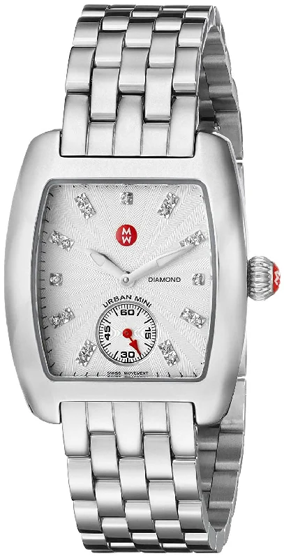 waterproof watches with deep-water resistance for divers -Michele Urban Mini Stainless Steel Silver Dial Diamonds Women's Watch MWW02A000502