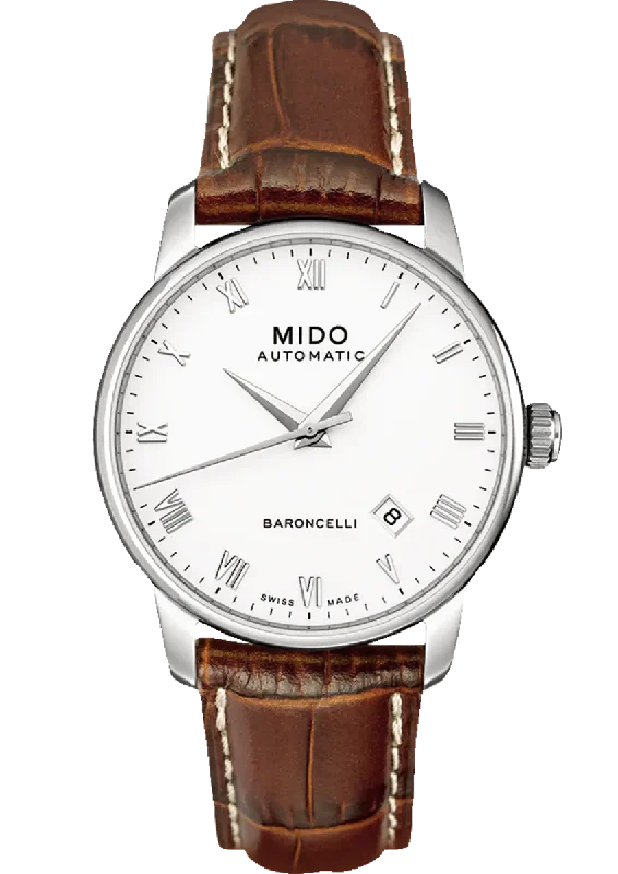 luxurious women's watches with leather and diamond accents -Mido Baroncelli